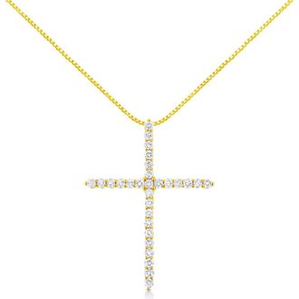 House of Brilliance 10K Yellow Gold Plated Silver 3.0 Cttw Diamond Cross 18 Pendant Necklace at Nordstrom