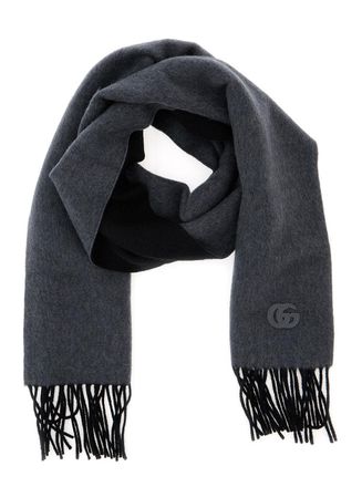 Gucci Mens Scarf With Gg Patch, Grey Cashmere Scarfs