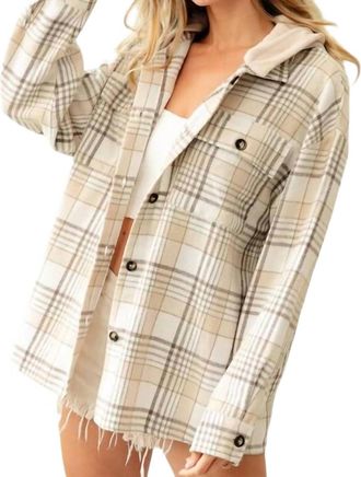 Bibi Hooded Flannel Jacket In Oatmeal Multi