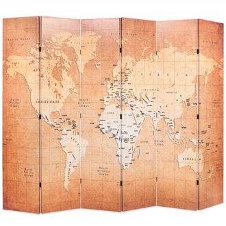 Berkfield Home Folding Room Divider 228x170 cm World Map Yellow