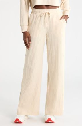 Beyond Yoga Breathe Easy Ribbed Drawstring Waist Pants in Ivory at Nordstrom, Size X-Large