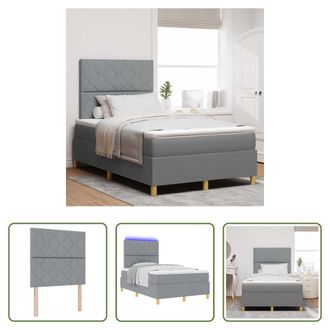 vidaXL Vidaxl Cama Box Spring Led Con Cabecera Gris Claro 120 X 190 Cm Tela