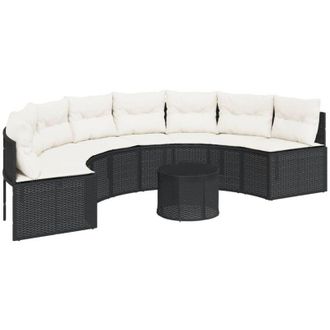 vidaXL Sof&aacute; De Jard&iacute;n Semicircular Con Mesa Y Cojines Rat&aacute;n Pe Negro Vidaxl