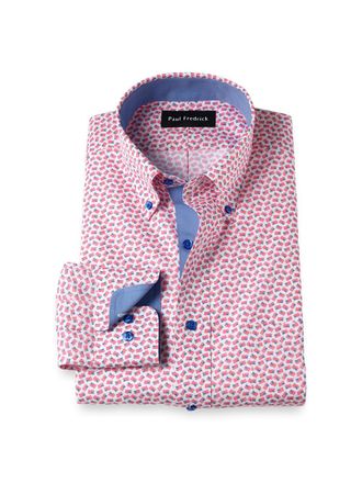 Paul Fredrick Non-iron Cotton American Flag Dress Shirt With Contrast Trim