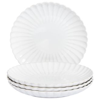 Beliani Beliani - Conjunto De 4 Platos Llanos Grandes De Gres Caol&iacute;n Para Postres Artesanal Acabado Esmalte Reactivo Blanco Nettle