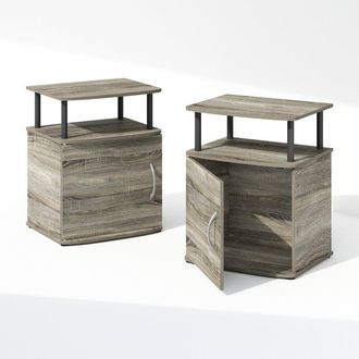 Furinno Tidur Utility Design Nightstand, Bedside Table, Black, Set of 2