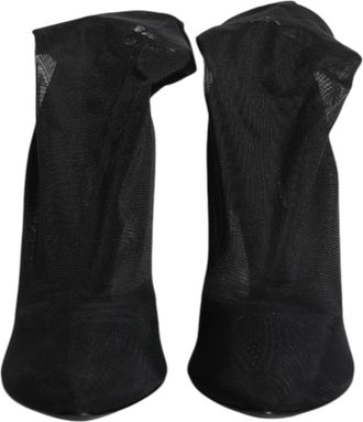 Dolce & Gabbana Black Silk Stretch Mesh Sock Boots Womens Shoes