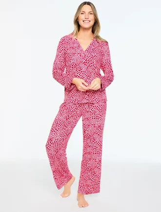 Talbots x Soma Cool Nights Pajama Set - Flowing Hearts - Pink Dogwood - Medium
