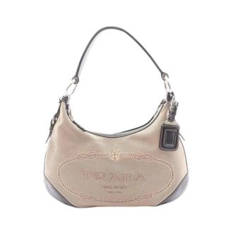 Prada Pre-owned Shoulder Bags, female, Beige, Size: ONE SIZE Pre-owned Canvas Shoulder Bag
