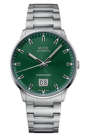 Mido Commander Big Date Automatic Bracelet Watch, 42mm in Green at Nordstrom