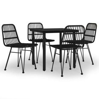 Berkfield Home 5 Piece Garden Dining Set Black Poly Rattan