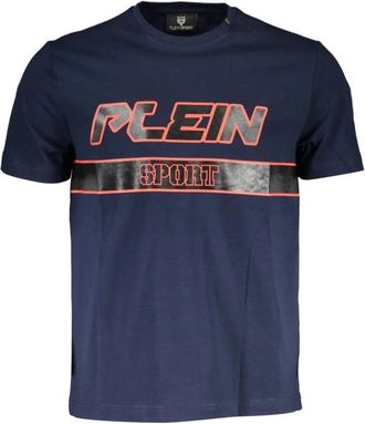 Plein Sport Short Sleeve T-Shirt - Heren - Sportshirts - Blauw - M - Katoen - Fitness