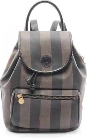Fendi Pequin Black Brown Coated Canvas Backpack (Pre-Owned)