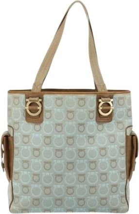 Ferragamo Pre-owned Canvas Schoudertas - Dames - Vintage Shopper - Blauw - ONE Size - Vintage