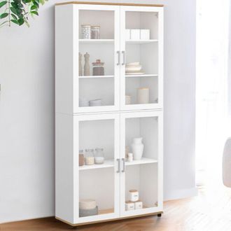 IDMarket Idmarket - vito Vitrina de 4 puertas de cristal blanco y efecto haya
