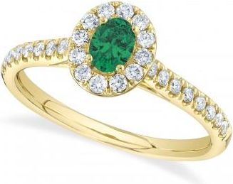 Allurez Oval Emerald Solitaire & Diamond Engagement Ring 14K Yellow Gold (0.57ct)