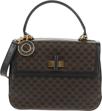 Celine Vintage Convertible Top Handle Bag Macadam Coated Canvas Brown Pvc Handbag (Pre-Owned)