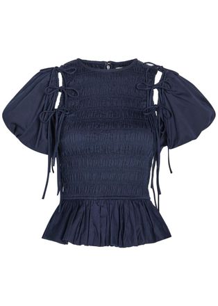 Damson Madder Becca Shirred Cotton Blouse - Navy - 14 (UK14 / L)