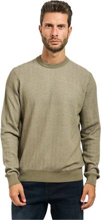 HUGO BOSS Rondgebreide trui - Heren - Ronde hals truien - Bruin - XL - Katoen - Truien & Vesten