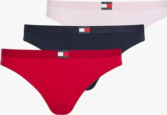 Tommy Hilfiger Womens Tommy Hilfiger FLAG LOGO 3 Pack Womens Thongs Primary Red/Light Pink Rib/Navy - Multi - Size: 14