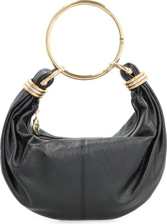 Chlo&eacute; Womens Leather Hobo Bag With Top Handle Black Calf Shoulder