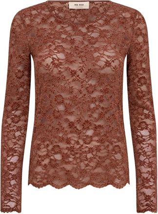 Mos Mosh MMMiriel Velvet Lace Blouse - Blouses & Shirts - Mujer - Marr&oacute;n - L