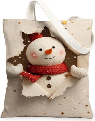 Generic Winter Snow Man Canvas Tote Bags, Cute Cold Design Reusable Grocery Bags, Lightweight Washable Shoulder Strap Canvas for Tr, White, 13x15 Inch