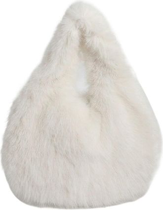 Generic Womens Plush Bags Fluffy Ladies Leather Hand Bag Classic Trendy Design Casual Vintage(White)