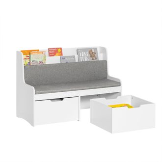 SoBuy Estanter&iacute;a Con Coj&iacute;n De Asiento Banco Almacenamiento Infantil Con 2 Cajones Con Ruedas 100 X 45 X 70 Cm Blanco Kmb66-w Sobuy Es
