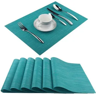 OEM Juego De 6 Manteles Individuales De Vinilo Tejido, Lavables, Para Interiores Y Antideslizantes (azul Turquesa, 6 Juegos)