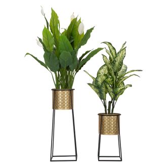 Dmora Set De 2 Vases, Porte-vases Amovibles, Structure Noire, Diam&egrave;tre Grand Vase: 22 Cm, Petit Vase: 20 Cm, Or - Tikal