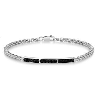LuvMyJewelry Kaito 0.55CT Pav&eacute; Bar Black Spinel Bracelet 925 Silver