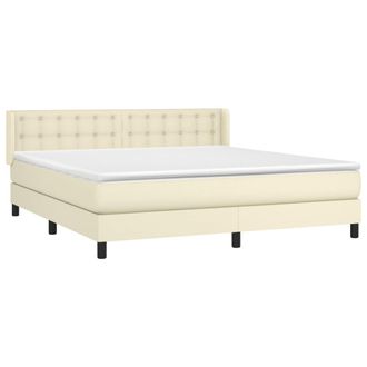 vidaXL Cama Box Spring Con Colch&oacute;n Cuero Sint&eacute;tico Crema 180x200 Cm Vidaxl