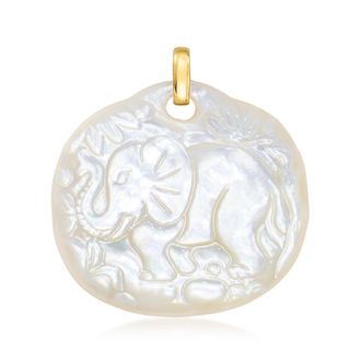 Ross-Simons Carved Mother-Of-Pearl Elephant Pendant With 14kt Yellow Gold