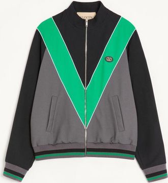 Valentino Felpa Valentino in nylon con zip e V intarsiata Uomo GRIGIO/NERO XXL