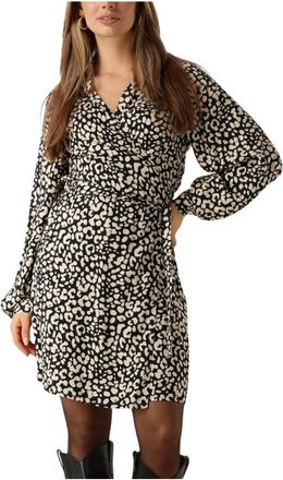 Another Label Beige Luipaardprint Mini Jurk - Dames - Korte kleedjes - Veelkleurig - S - Polyester - Kleedjes
