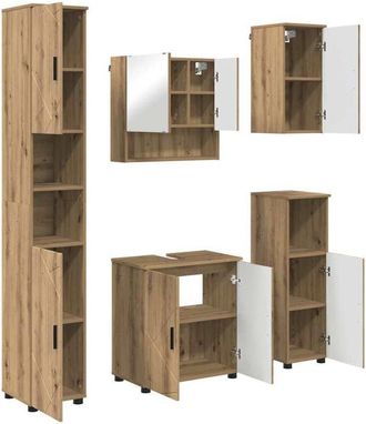 vidaXL Bathroom Furniture Set Wall-mounted with Door 5 pcs Artisan Oak vidaXL