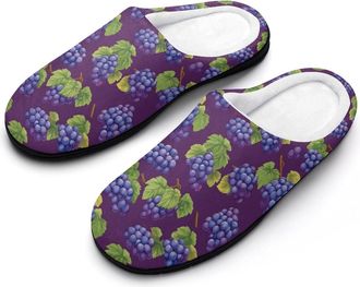 Generic Grape Pattern Mens Slippers Memory Foam Winter Warm Sandals Slip On House Shoes Size 7-14