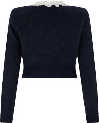 Self Portrait Floral Appliqu&eacute; and Bead-Embellished Cardigan - Navy