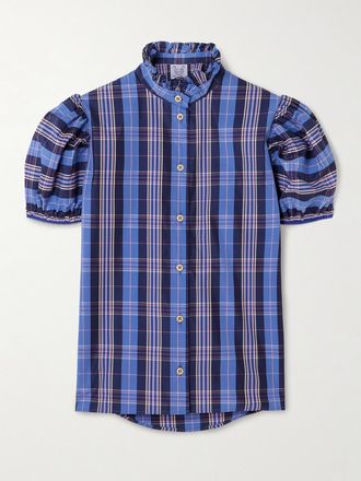 Thierry Colson Blusa In Popeline Di Misto Cotone A Quadri Con Ruche Vike