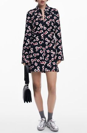 Desigual Floral Print Long Sleeve Minidress in Black at Nordstrom Rack, Size Medium