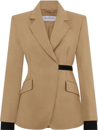 Max Mara Blazers, female, Brown, Size: M Double-breasted Linen Blazer