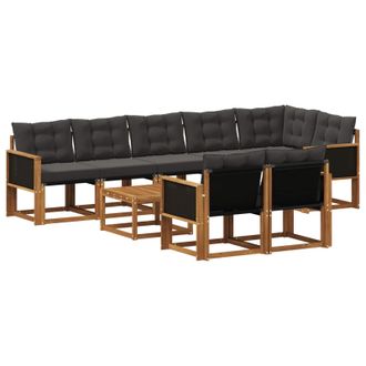 vidaXL Conjunto De Sof&aacute;s De Exterior Con Coj&iacute;n 9 Pcs Natural Y Negro Vidaxl