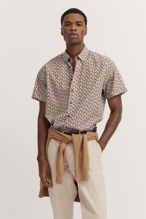 Bugatti Kurzarmhemd BUGATTI, Herren, Gr. 4XL, Normalgr&ouml;ssen, beige (60, taupe), 100% Baumwolle, gepunktet, normal, Hemden Kurzarmhemd, mit Button-Down-Kragen