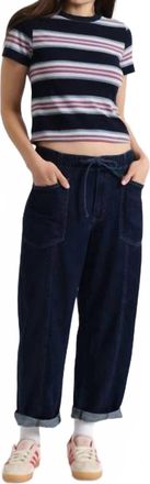 Daze Villa Drawstring Barrel Leg Jeans In Blue Mood