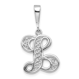Diamond2Deal 10K White Gold Filigree Initial L Pendant