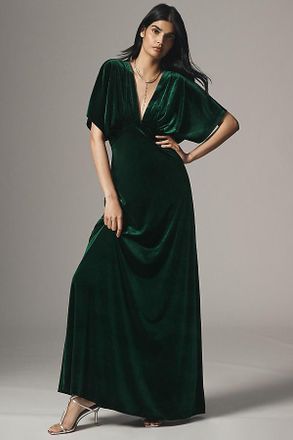 BHLDN Amelia Deep-V Stretch Velvet Maxi Dress