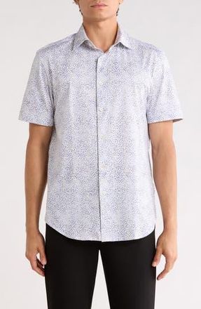 Bugatchi Micro Print Stretch Cotton Short Sleeve Button-Up Shirt in Peacoat at Nordstrom Rack, Size Xxx-Large