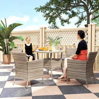 OUTSUNNY Rattan Dining Set for 4 with Cushions for Patio, Balcony, Grey