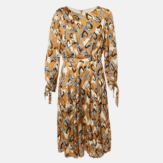 Paule Ka Brown Heart Print Satin Midi Dress
